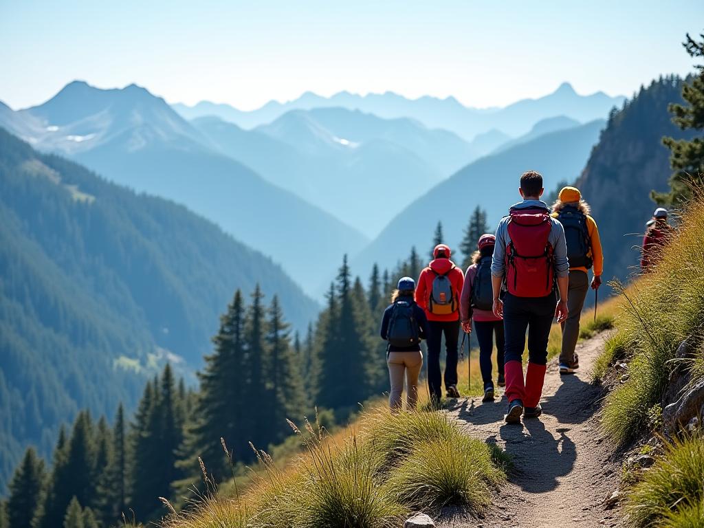 Guided climbing tour group in action
